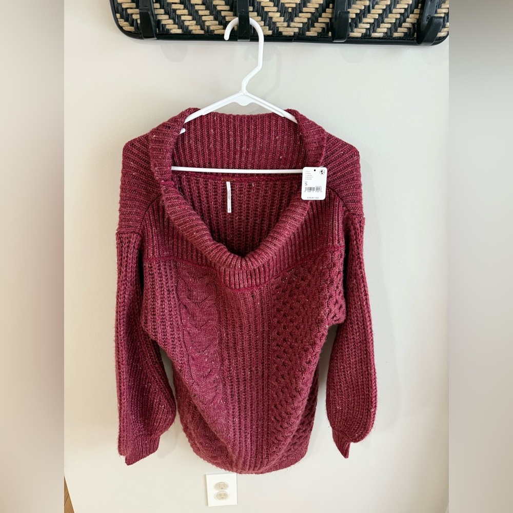 Free People New Dream Spillover Sweater - Wine Red - Size Small - NWT - Picture 8 of 16